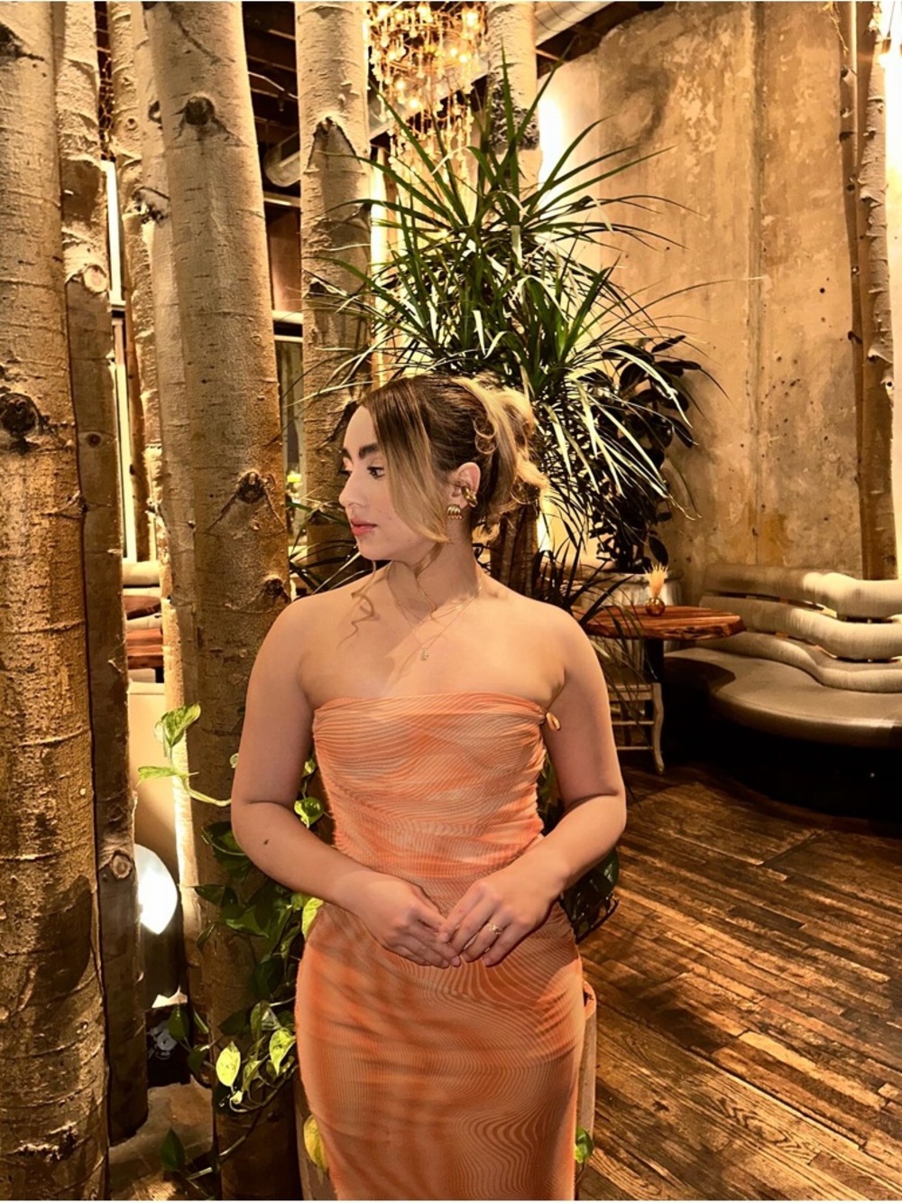 Forever 21 Peach Strapless Midi Dress